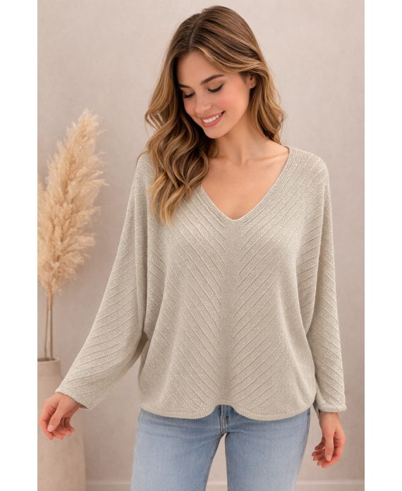 LUREX TEXTURED SWEATER PE260576 BEIGE