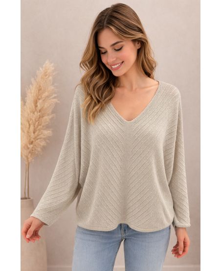 LUREX TEXTURED SWEATER PE260576 BEIGE