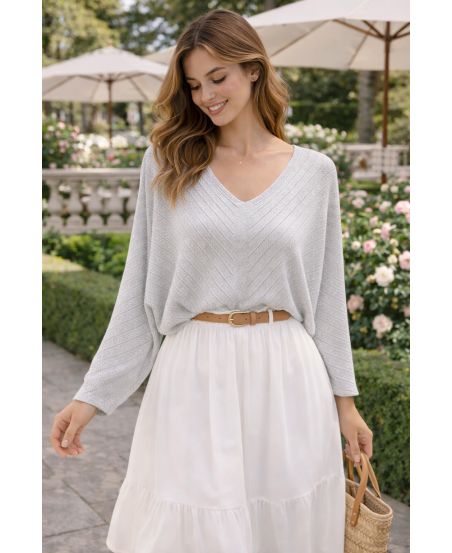 PULL TEXTURE LUREX PE260576 GRIS CLAIR