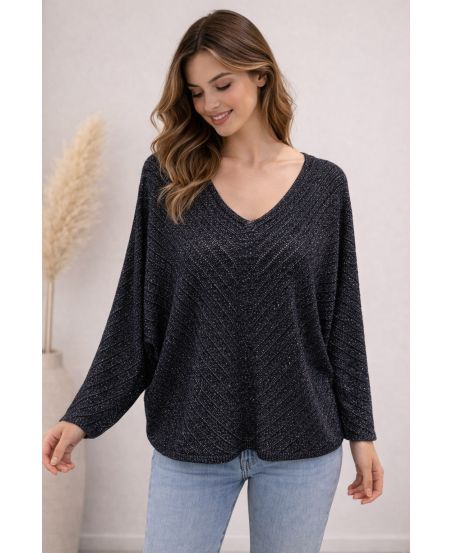 JERSEY CON TEXTURA LUREX PE260576 NEGRO