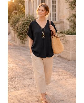 TEXTURED FLUID TOP WITH BLACK PE260568 NECKLACE