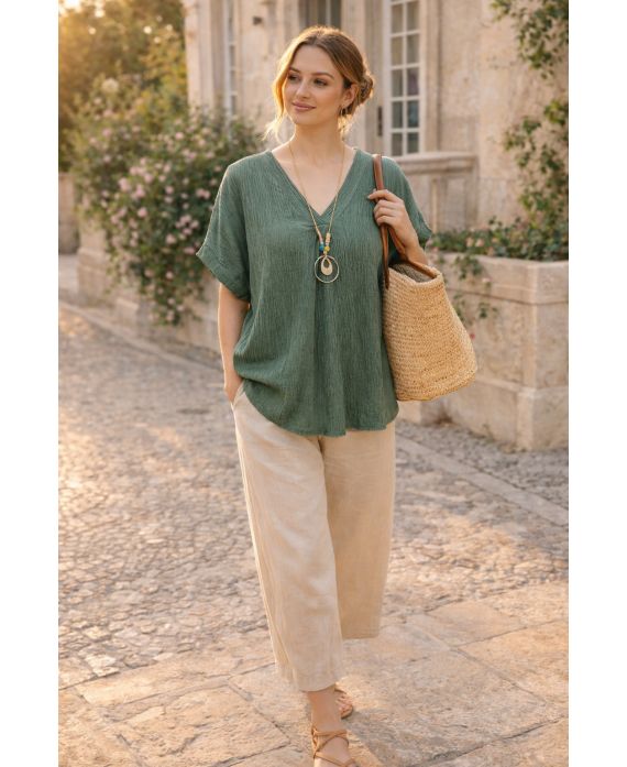 TOP FLUIDE TEXTURE AVEC COLLIER PE260568 KAKI