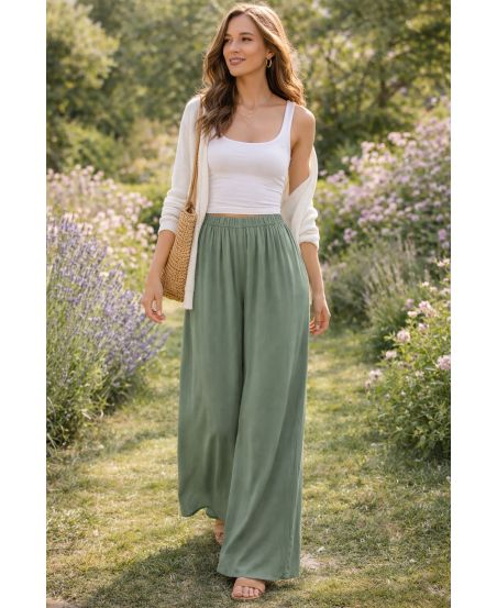 PANTALONI IN LIQUIDO VISCOSICO PE260562 KHAKI