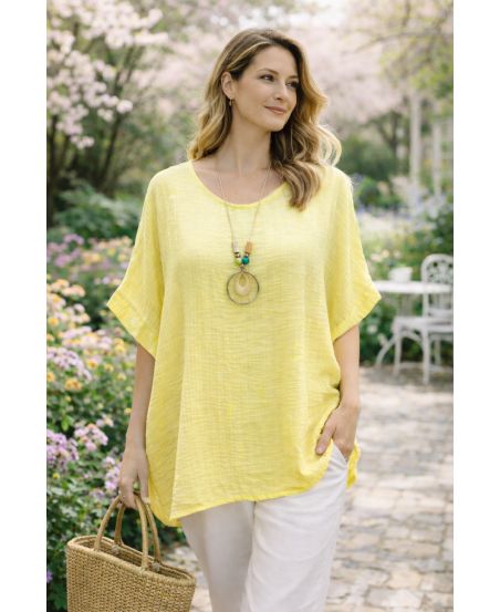 LOOSE EMBOSSED TUNIC WITH YELLOW PE260547 NECKLACE