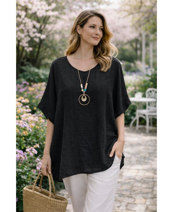 LOOSE EMBOSSED TUNIC WITH BLACK PE260547 NECKLACE