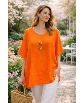 LOOSE EMBOSSED TUNIC WITH ORANGE PE260547 NECKLACE