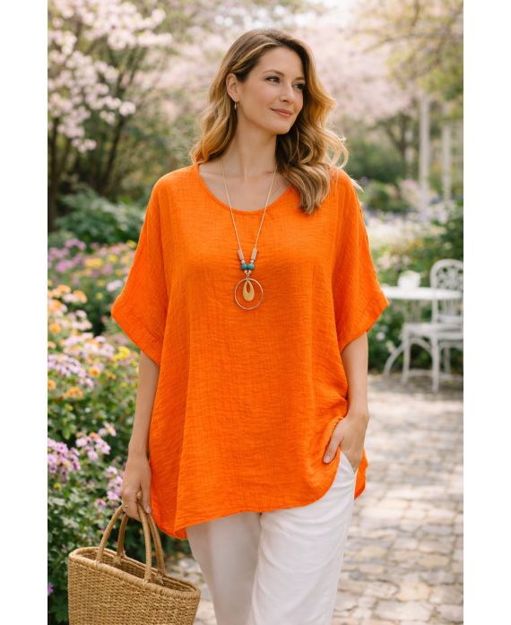 TUNIQUE AMPLE GAUFRE AVEC COLLIER PE260547 ORANGE
