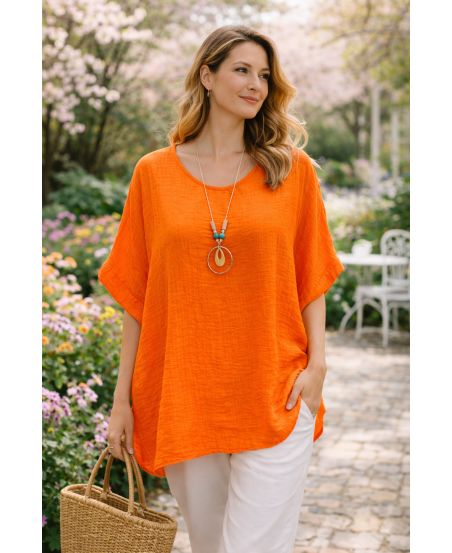 LOOSE EMBOSSED TUNIC WITH ORANGE PE260547 NECKLACE