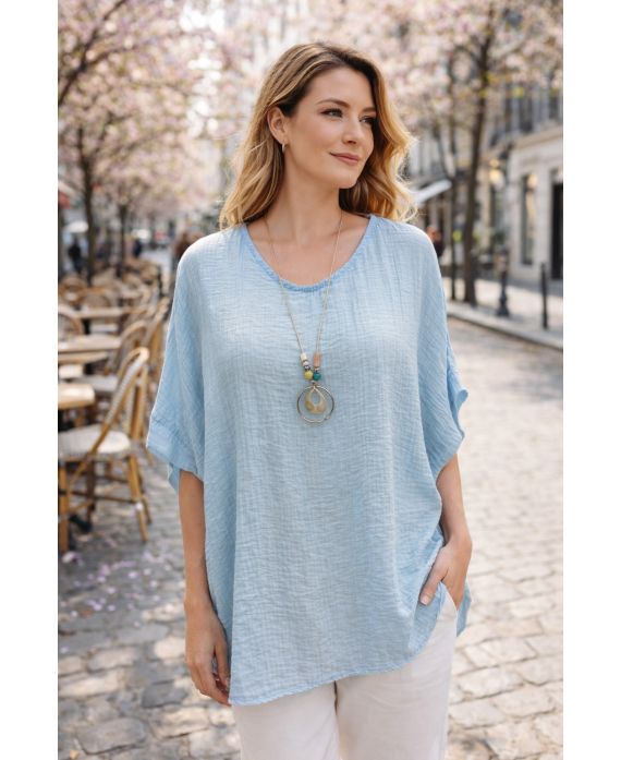 LOOSE WAFFLE TUNIC WITH SKY BLUE PE260547 NECKLACE