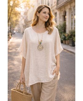 TÚNICA HOLGADA CON RELIEVE Y COLLAR PE260547 BEGE