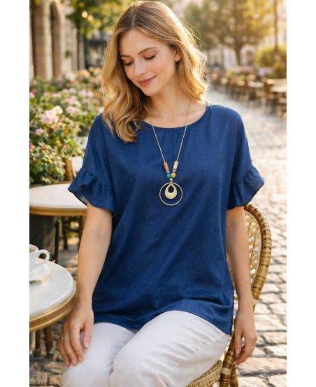 BLOUSE TENCEL AVEC COLLIER PE260583 FONCE