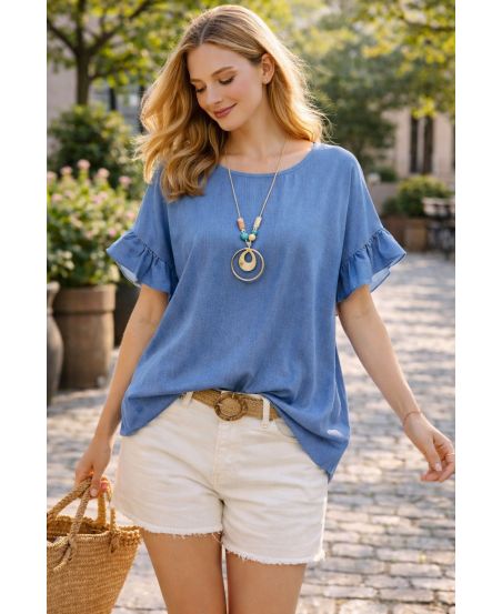 BLOUSE TENCEL AVEC COLLIER PE260583 MEDIUM