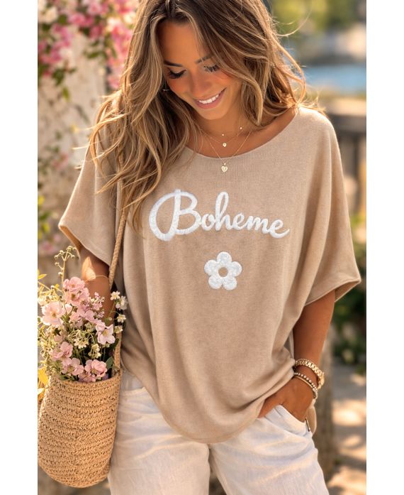BOHEMIAN SHORT-SLEEVED SWEATER PE260556 BEIGE