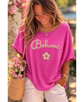 BOHEMIAN SHORT-SLEEVED SWEATER PE260556 FUCHSIA