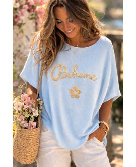 BOHEMIEN-KURZÄRMELIGER PULLOVER PE260556 HIMMELBLAU