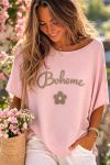 PULL MANCHES COURTES BOHEME PE260556 ROSE