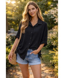 PE2210 DRAWSTRING SHIRT BLACK