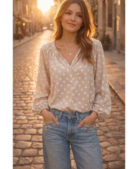 BLOUSE IMPRIMEE POIS PE2095 BEIGE