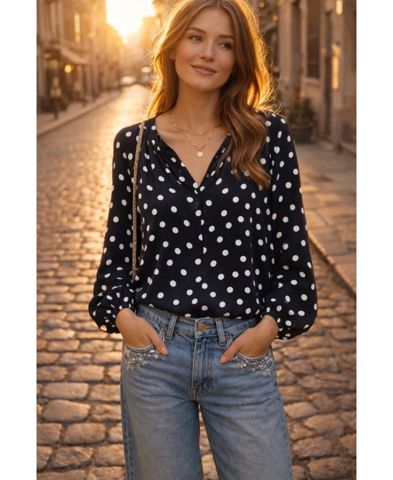 BLOUSE MIT GEPUNKTETEM MUSTER SS2095 SCHWARZ