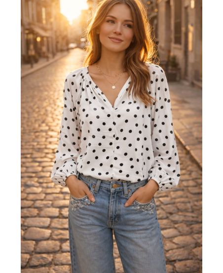 POLKA DOT PRINTED BLOUSE PE2095 WHITE