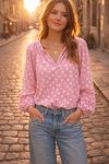 BLOUSE IMPRIMEE POIS PE2095 ROSE