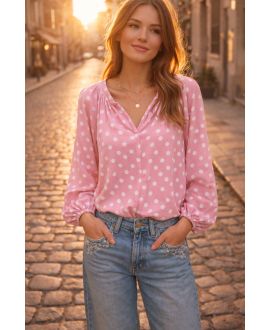 BLOUSE IMPRIMEE POIS PE2095 ROSE