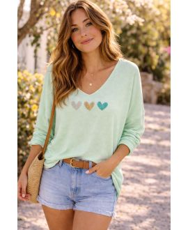 LEKKI SWETER W KSZTAŁCIE SERCA SS2121 PASTELOWA ZIELEŃ