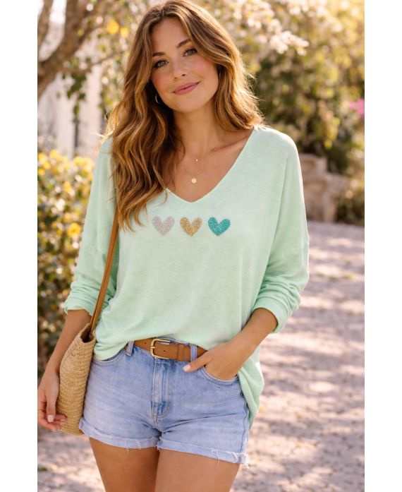 LEKKI SWETER W KSZTAŁCIE SERCA SS2121 PASTELOWA ZIELEŃ