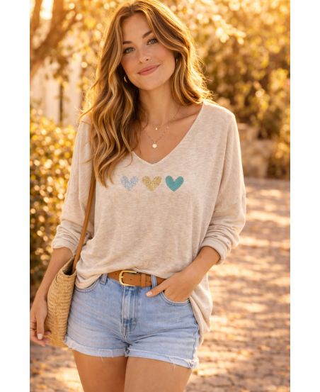 PULL LEGER COEUR PE2121 BEIGE