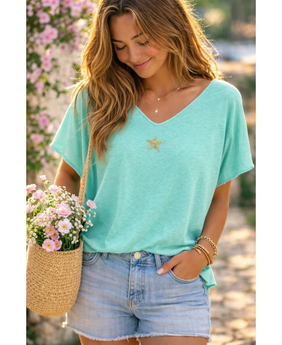 TOP AMPLE ETOILE PE260589 VERT PASTEL