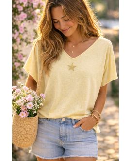 TOP AMPLE ETOILE PE260589 JAUNE