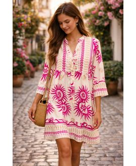LOOSE VISCOSE DRESS WITH PE260596 FUSHIA PRINT