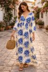 ROYAL BLUE PRINTED VISCOSE MAXI DRESS PE260612