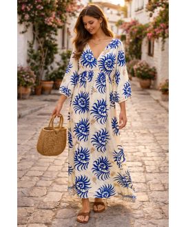 ROBE LONGUE VISCOSE IMPRIMEE PE260612 BLEU ROYAL