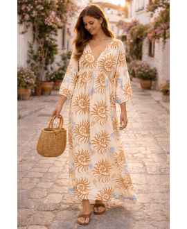 ROBE LONGUE VISCOSE IMPRIMEE PE260612 TAUPE