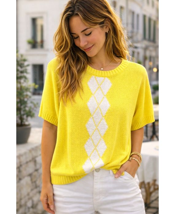 DIAMANTGESTRICKTER PULLOVER PE260605 GELB