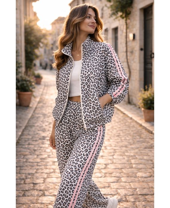 KURTKA LEOPARD Z DWOMA KIESZENIAMI I DWOMA PASKAMI NA ZAMEK PE260600 RÓŻOWY