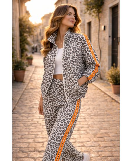 Giacca leopardo a 2 TASCHE CON 2 RIGHE CON ZIP PE260600 ARANCIONE
