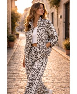 CHAQUETA LEOPARDO DE 2 BOLSILLOS CON 2 RAYAS CON CREMALLERA PE260600 BLANCA