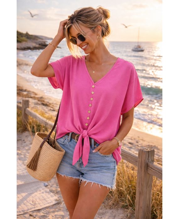 LOOSE TIE BUTTON TOP PE260617 FUSHIA
