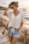 LOOSE TIE BUTTON TOP PE260617 BEIGE