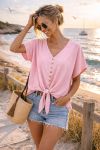 LOOSE TIE BUTTONS TOP PE260617 PINK