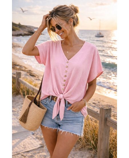 TOP AMPLE BOUTONS A NOUER PE260617 ROSE