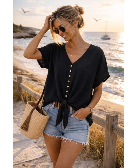 TOP AMPLE BOUTONS A NOUER PE260617 NOIR