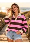 PE2258 POLO A RIGHE FUSHIA/BEIGE
