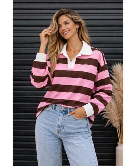 POLO A RAYURES PE2258 FUSHIA/BLANC