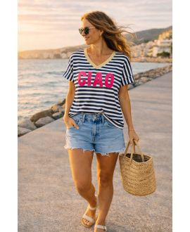 T-SHIRT RAYURES COL V GOLD CIAO PE260630 MARINE