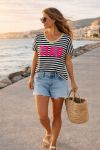 CIAO GOLD V-NECK STRIPED T-SHIRT PE260630 BLACK