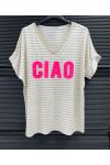 CIAO T-SHIRT A RIGHE DORATE A V PE260630 BEIGE