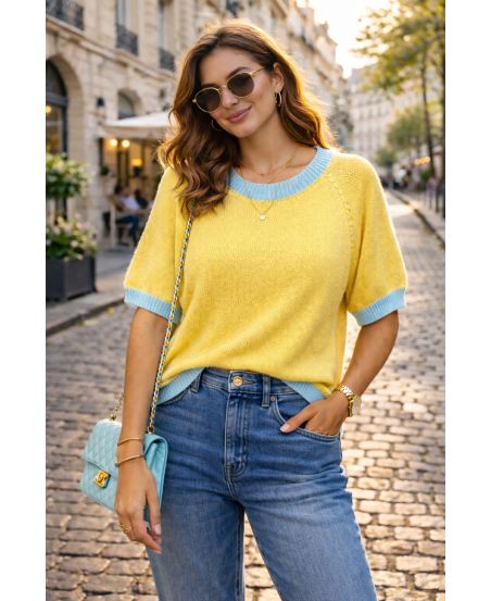 SCHICKER ZWEIFARBIGER TRICOL-PULLOVER PE260636 GELB/BLAU